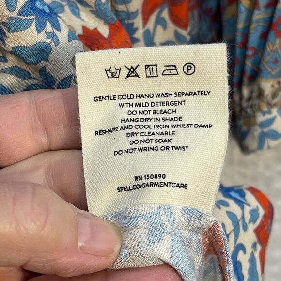 Spell Multicolor Long Sleeve V-Neck Village Button Down Midi Dress Size Small - Picture 7 of 10